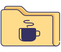 Folder with an image of a cup of hot coffee