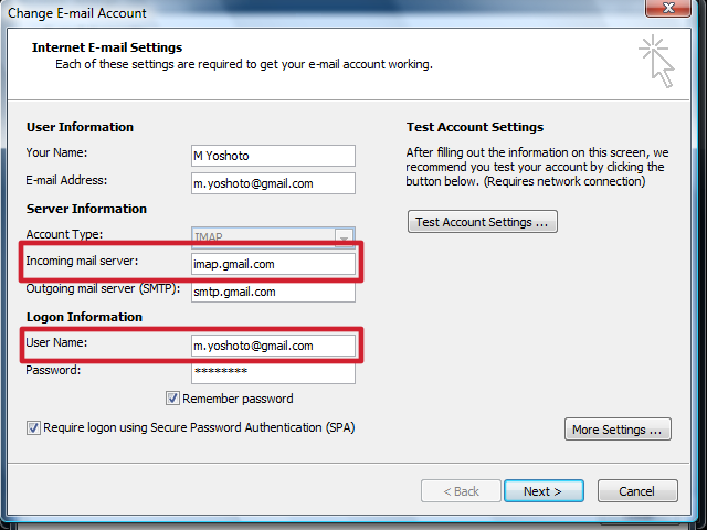 vodamail incoming server settings